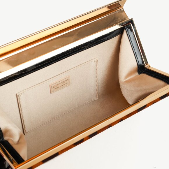Jimmy Choo Cayla Leopard Pony Hair Enamel-Top Clutch - Picture 7 of 9